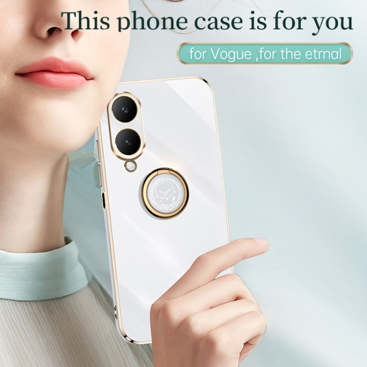 For vivo Y17S 4G XINLI Straight Edge 6D Electroplate TPU Phone Case with Ring Holder(Black) - vivo Cases by XINLI | Online Shopping South Africa | PMC Jewellery | Buy Now Pay Later Mobicred