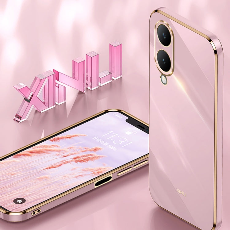 For vivo Y17S 4G XINLI Straight Edge 6D Electroplate TPU Phone Case with Ring Holder(Black) - vivo Cases by XINLI | Online Shopping South Africa | PMC Jewellery | Buy Now Pay Later Mobicred