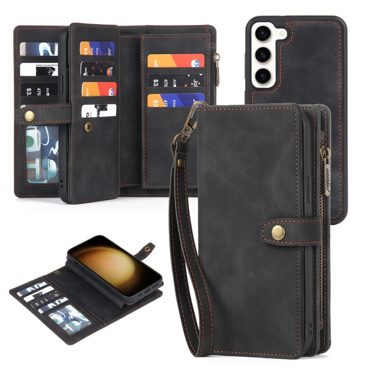 For Samsung Galaxy S23+ 5G Zipper Wallet Magnetic Detachable Leather Phone Case(Black)