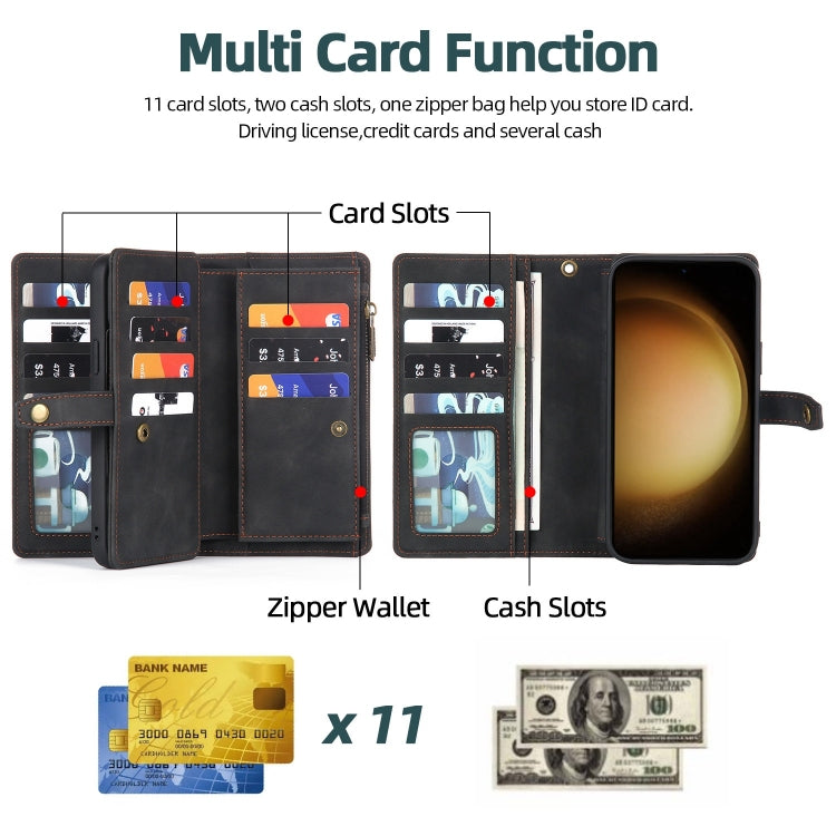 For Samsung Galaxy S23+ 5G Zipper Wallet Magnetic Detachable Leather Phone Case(Black)