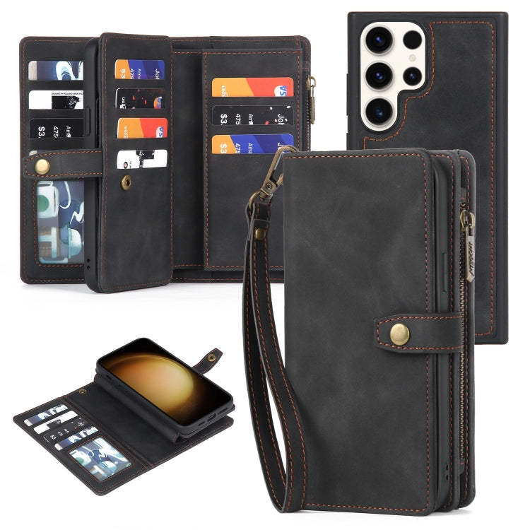 For Samsung Galaxy S23 Ultra 5G Zipper Wallet Magnetic Detachable Leather Phone Case(Black)
