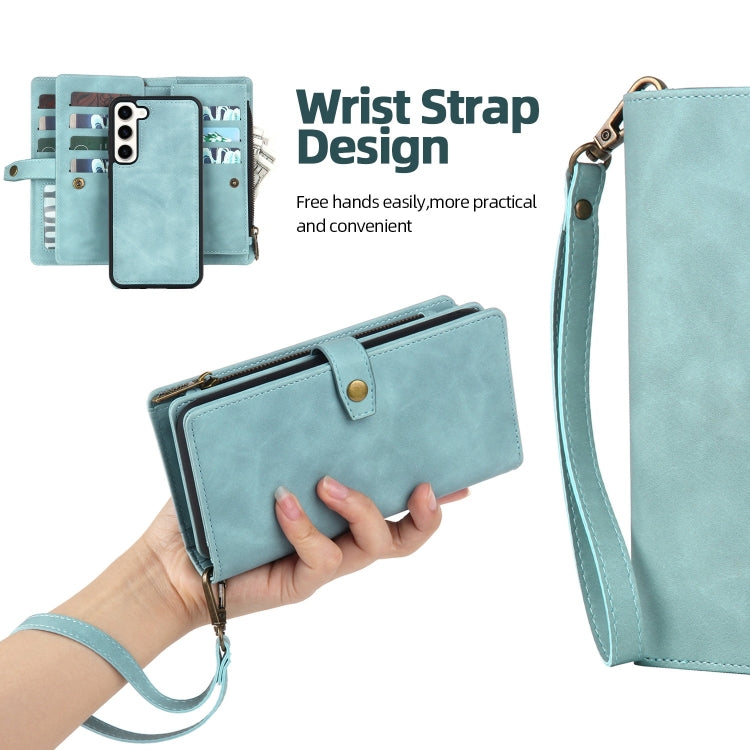 For Samsung Galaxy S22 5G Zipper Wallet Magnetic Detachable Leather Phone Case(Blue)