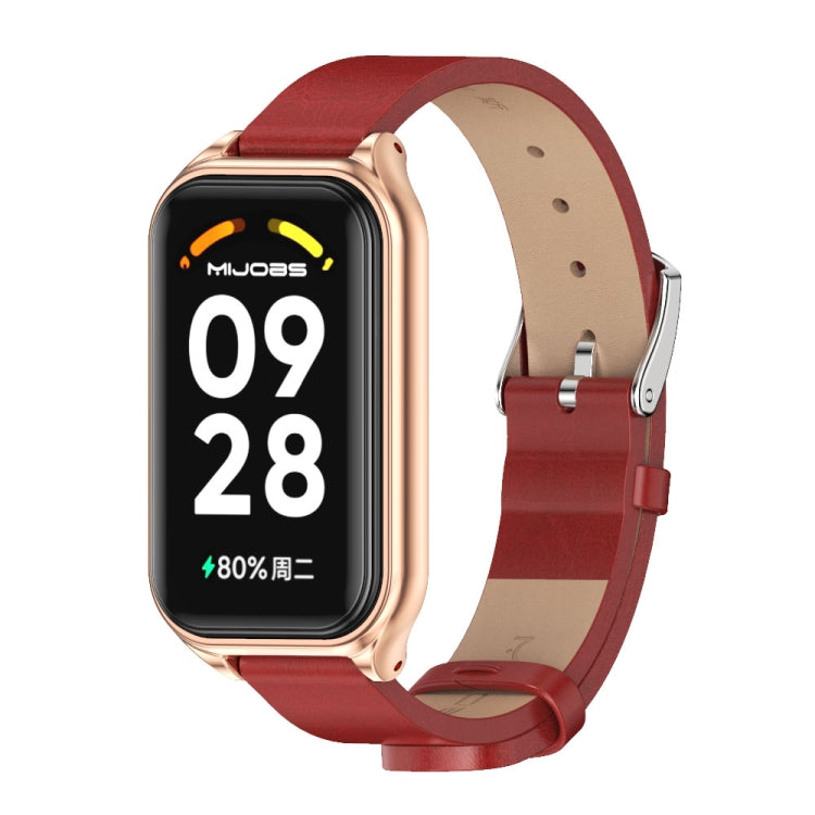 For Xiaomi Smart Band 8 Active / Redmi Band 2 Mijobs Metal Shell Microfiber PU Leather Watch Band(Red Rose Gold)