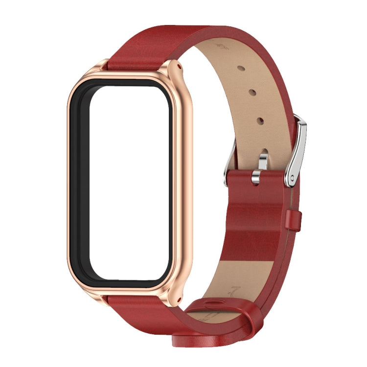 For Xiaomi Smart Band 8 Active / Redmi Band 2 Mijobs Metal Shell Microfiber PU Leather Watch Band(Red Rose Gold)