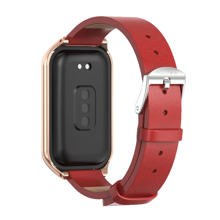 For Xiaomi Smart Band 8 Active / Redmi Band 2 Mijobs Metal Shell Microfiber PU Leather Watch Band(Red Rose Gold)