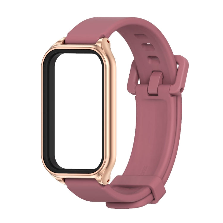 For Xiaomi Smart Band 8 Active / Redmi Band 2 Mijobs Metal Shell Silicone Watch Band(Wine Red Rose Gold)