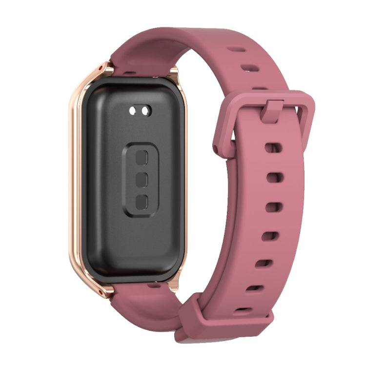 For Xiaomi Smart Band 8 Active / Redmi Band 2 Mijobs Metal Shell Silicone Watch Band(Wine Red Rose Gold)