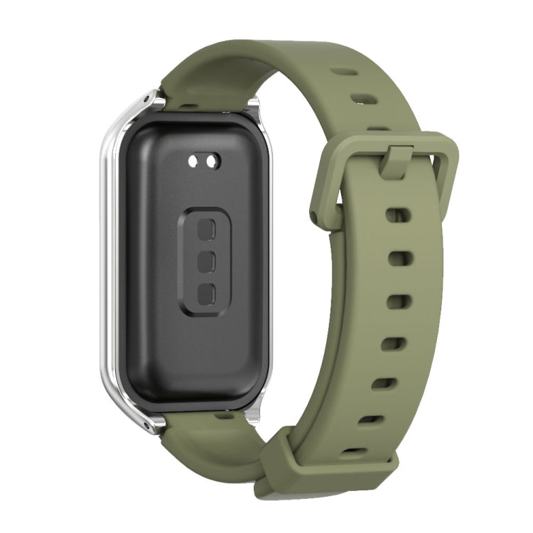 For Xiaomi Smart Band 8 Active / Redmi Band 2 Mijobs Metal Shell Silicone Watch Band(Army Green Silver)