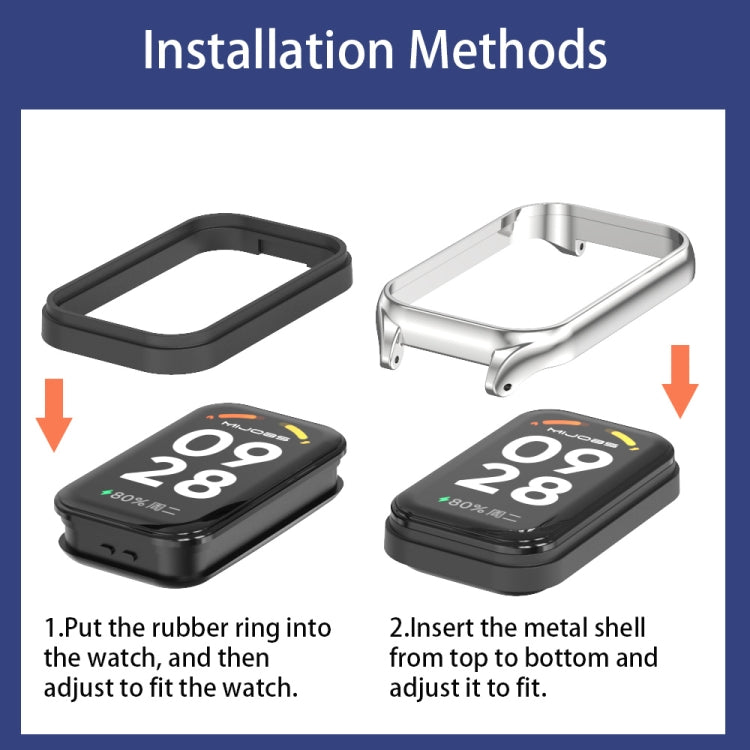 For Xiaomi Smart Band 8 Active / Redmi Band 2 Mijobs Metal Shell Ocean Silicone Watch Band(Yellow Gold)