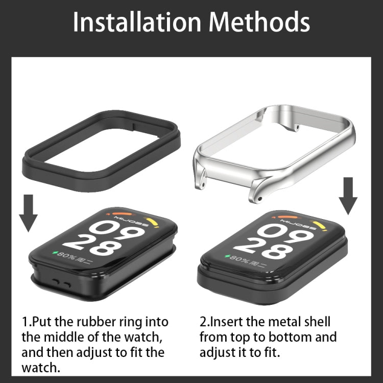 For Xiaomi Smart Band 8 Active / Redmi Band 2 Mijobs Metal Shell Genuine Leather Watch Band(Black) - Watch Bands by MIJOBS | Online Shopping South Africa | PMC TechLife | Buy Now Pay Later Mobicred