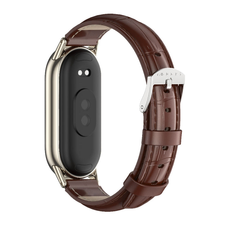 For Xiaomi Mi Band 8 / 9 / 9 NFC Mijobs Genuine Leather Watch Band(Bamboo Coffee Light Gold)