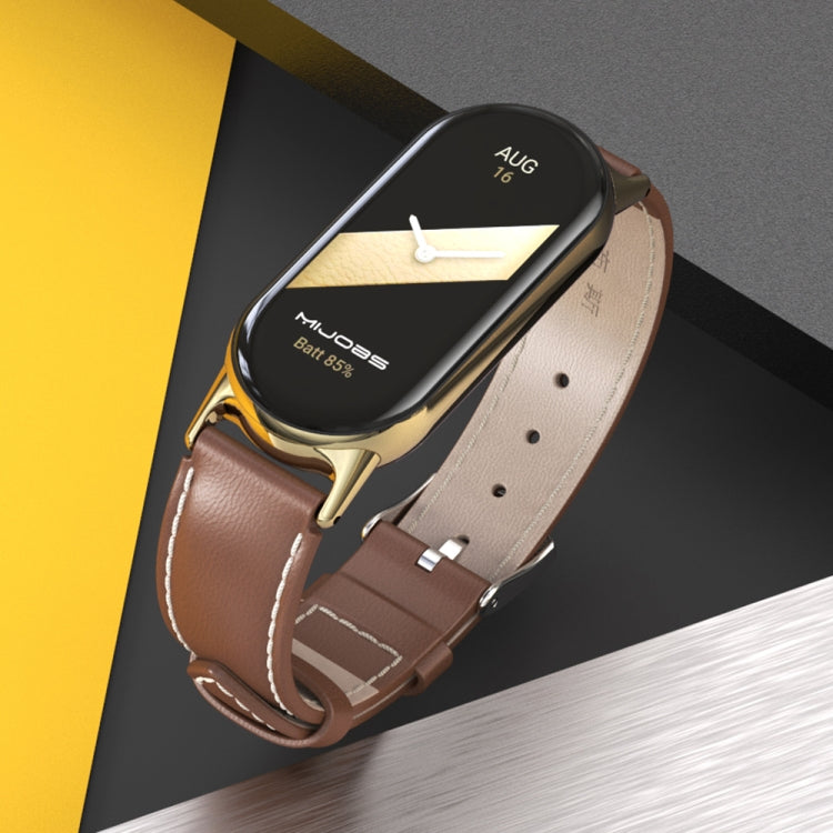 For Xiaomi Mi Band 8 / 9 / 9 NFC Mijobs Genuine Leather Watch Band(Bamboo Coffee Light Gold)