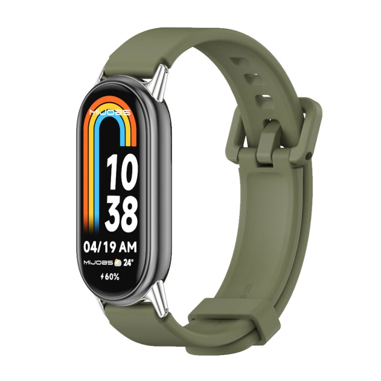 For Xiaomi Mi Band 8 / 9 / 9 NFC Mijobs Silicone Breathable Watch Band(Army Green+Silver)