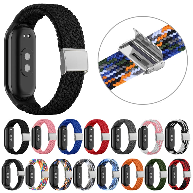 For Xiaomi Mi Band 8 Adjustable Nylon Braided Steel Buckle Watch Band(Pink White)
