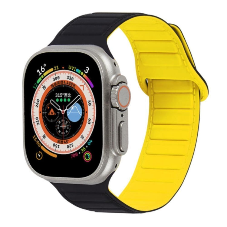 For Apple Watch 8 45mm Loop Magnetic Silicone Watch Band(Black Yellow)