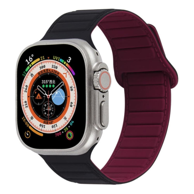 For Apple Watch 2 42mm Loop Magnetic Silicone Watch Band(Black Wine Red)