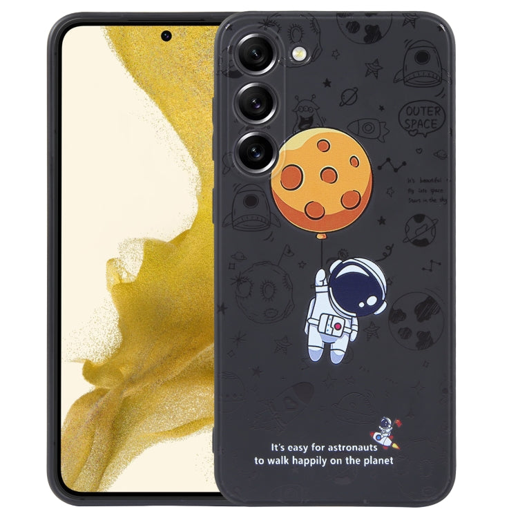 For Samsung Galaxy S21 Ultra 5G Astronaut Pattern Silicone Straight Edge Phone Case(Planet Landing-Black)