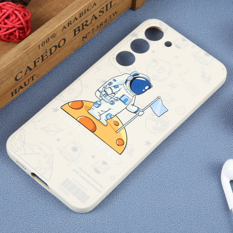 For Samsung Galaxy S21 Ultra 5G Astronaut Pattern Silicone Straight Edge Phone Case(Planet Landing-White)