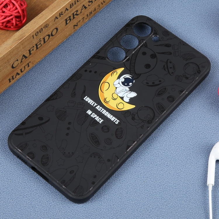 For Samsung Galaxy A91 Astronaut Pattern Silicone Straight Edge Phone Case(Lovely Astronaut-Black)