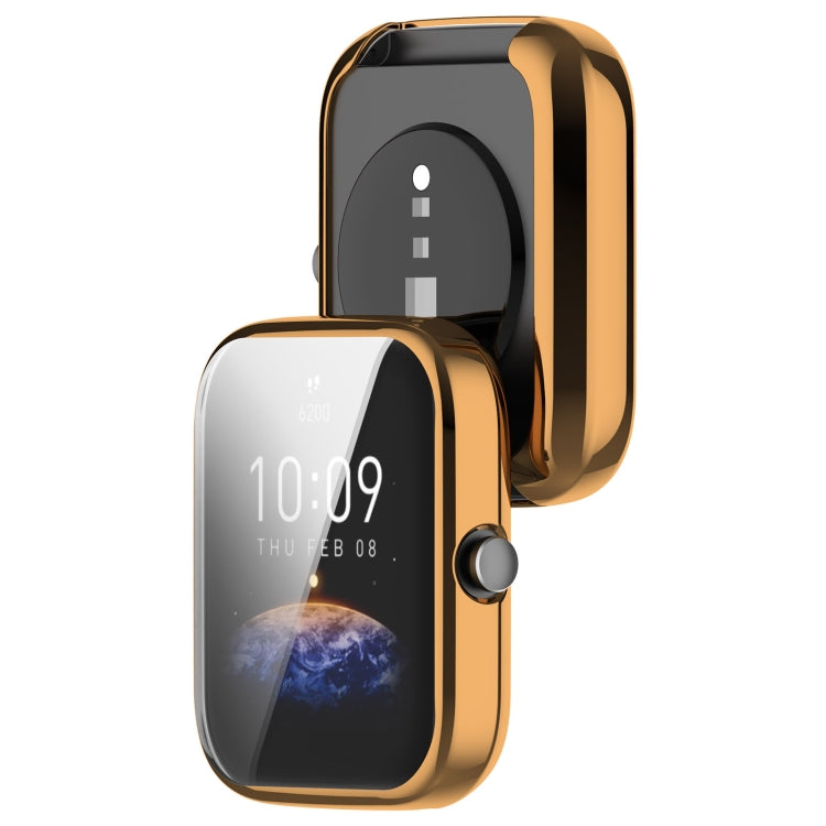 For Amazfit Bip 3 / Bip 3 Pro Universal Full Coverage TPU Electroplating Watch Protective Case(Rose Gold)