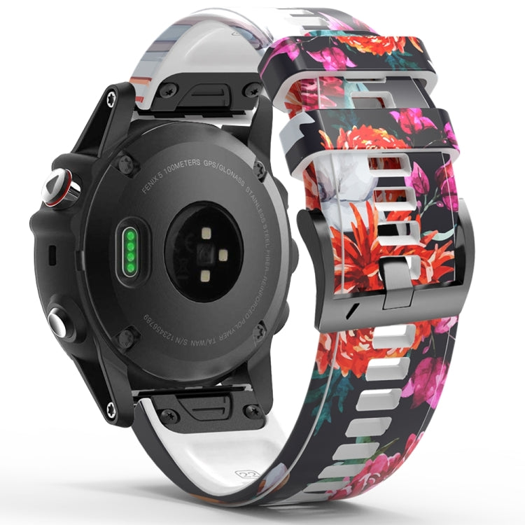 For Garmin Tactix 7 Pro / Fenix 7X / 6X Pro Printing Quick Release Silicone Watch Band(Flower)