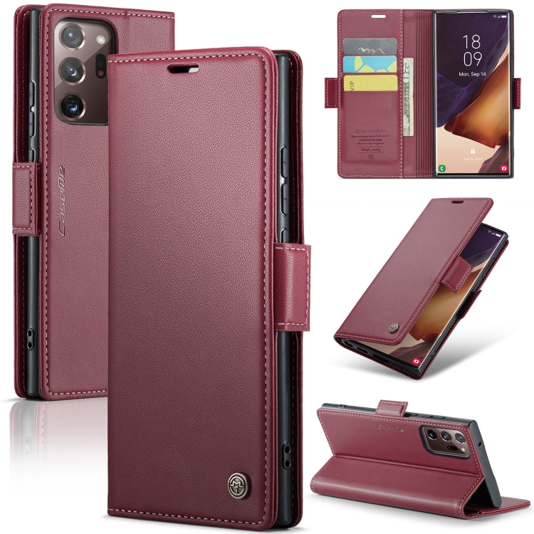 For Samsung Galaxy Note20 Ultra CaseMe 023 Butterfly Buckle Litchi Texture RFID Anti-theft Leather Phone Case(Wine Red)