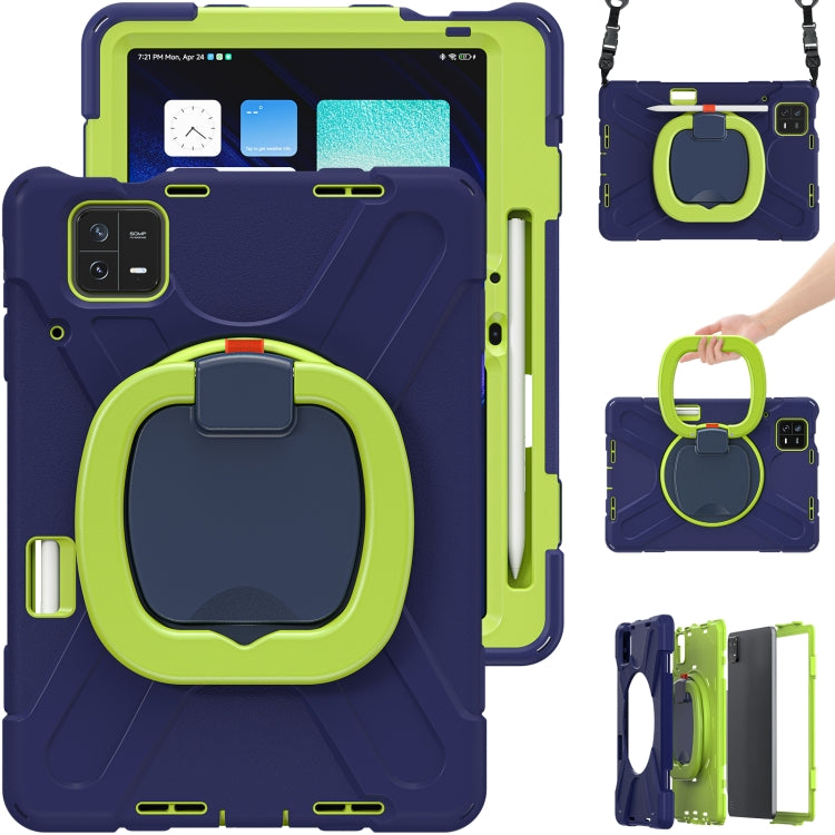 For Xiaomi Pad 6 / 6 Pro Silicone Hybrid PC Tablet Case with Holder & Shoulder Strap(Navy Blue Olivine)