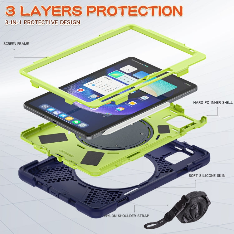 For Xiaomi Pad 6 / 6 Pro Silicone Hybrid PC Tablet Case with Holder & Shoulder Strap(Navy Blue Olivine)