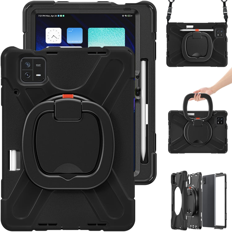 For Xiaomi Pad 6 / 6 Pro Silicone Hybrid PC Tablet Case with Holder & Shoulder Strap(Black)