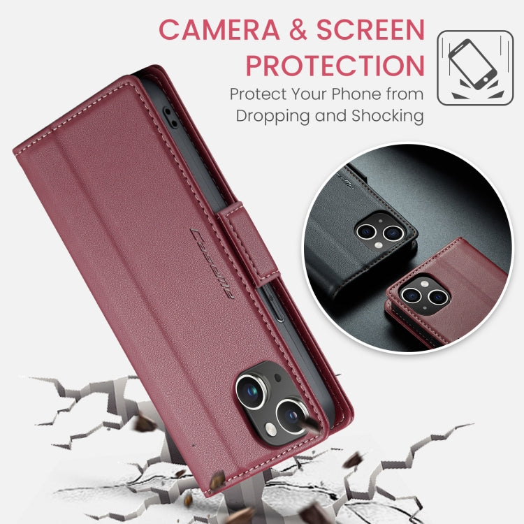 For iPhone 14 Plus CaseMe 023 Butterfly Buckle Litchi Texture RFID Anti-theft Leather Phone Case(Wine Red) - iPhone 14 Plus Cases by CaseMe | Online Shopping South Africa | PMC TechLife | Buy Now Pay Later Mobicred