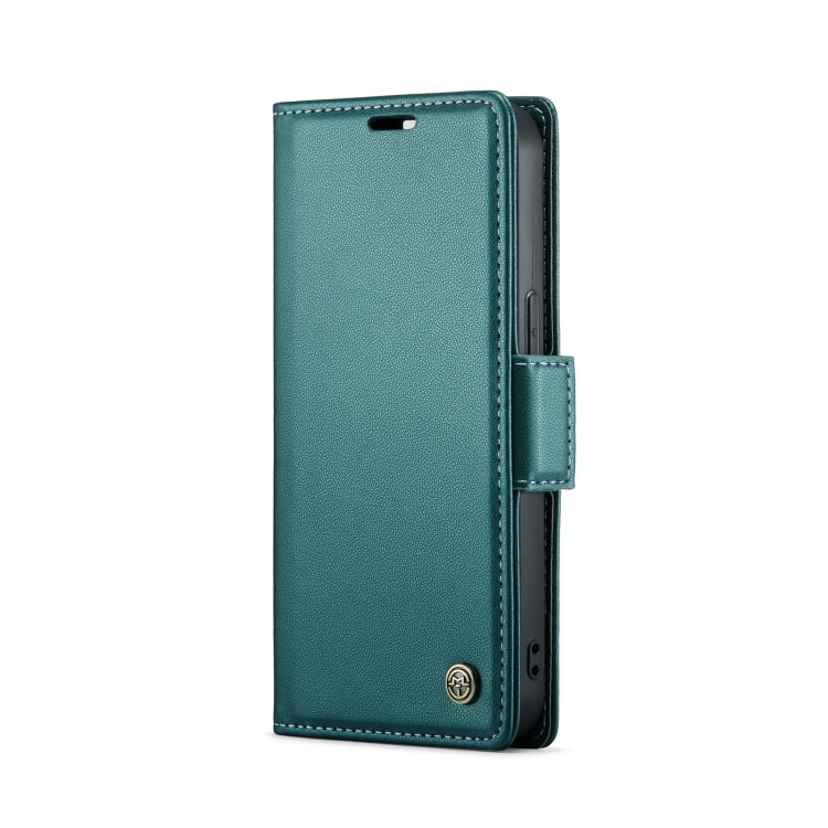For iPhone 14 Plus CaseMe 023 Butterfly Buckle Litchi Texture RFID Anti-theft Leather Phone Case(Pearly Blue)