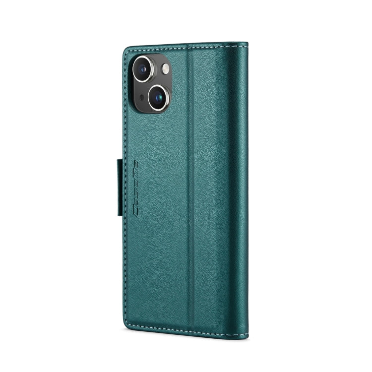For iPhone 14 Plus CaseMe 023 Butterfly Buckle Litchi Texture RFID Anti-theft Leather Phone Case(Pearly Blue)