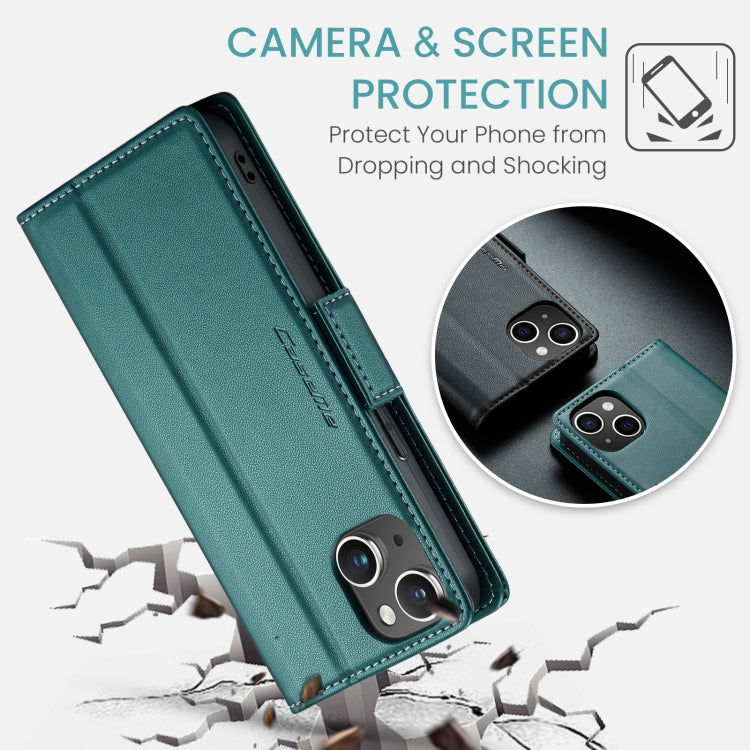 For iPhone 14 Plus CaseMe 023 Butterfly Buckle Litchi Texture RFID Anti-theft Leather Phone Case(Pearly Blue)