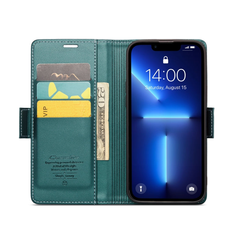 For iPhone 13 Pro CaseMe 023 Butterfly Buckle Litchi Texture RFID Anti-theft Leather Phone Case(Pearly Blue)