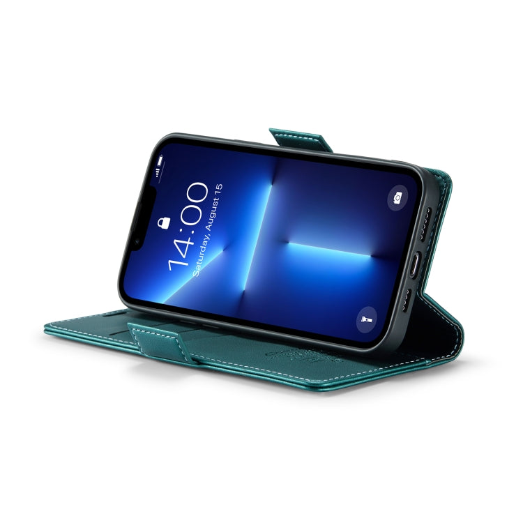 For iPhone 13 Pro CaseMe 023 Butterfly Buckle Litchi Texture RFID Anti-theft Leather Phone Case(Pearly Blue)