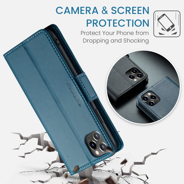For iPhone 11 Pro Max CaseMe 023 Butterfly Buckle Litchi Texture RFID Anti-theft Leather Phone Case(Blue)