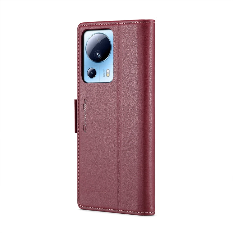 For Xiaomi 13 Lite CaseMe 023 Butterfly Buckle Litchi Texture RFID Anti-theft Leather Phone Case(Wine Red)