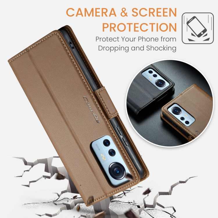 For Xiaomi 12 / 12X / 12S CaseMe 023 Butterfly Buckle Litchi Texture RFID Anti-theft Leather Phone Case(Brown) - free shipping - PMC TechLife - Order now!