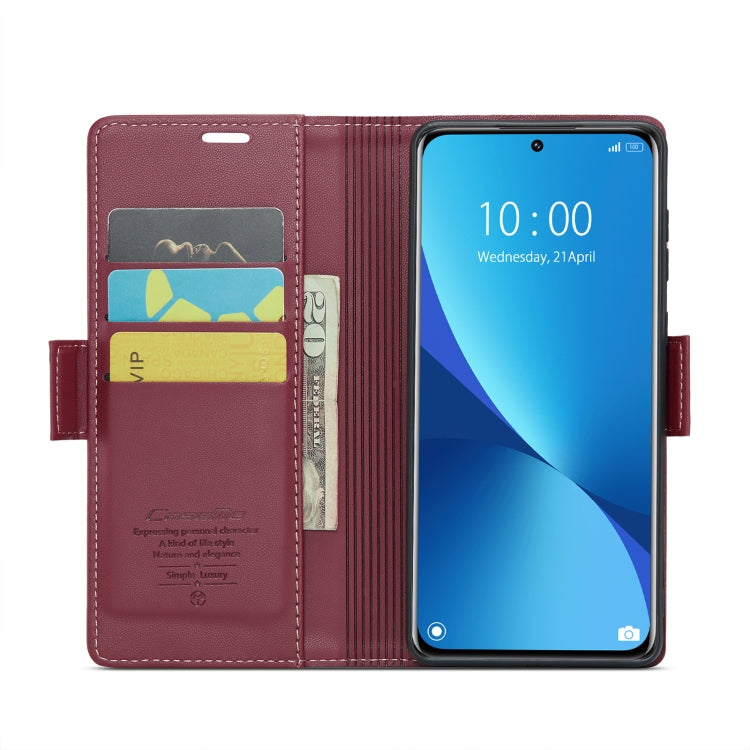 For Xiaomi 12 / 12X / 12S CaseMe 023 Butterfly Buckle Litchi Texture RFID Anti-theft Leather Phone Case(Wine Red)