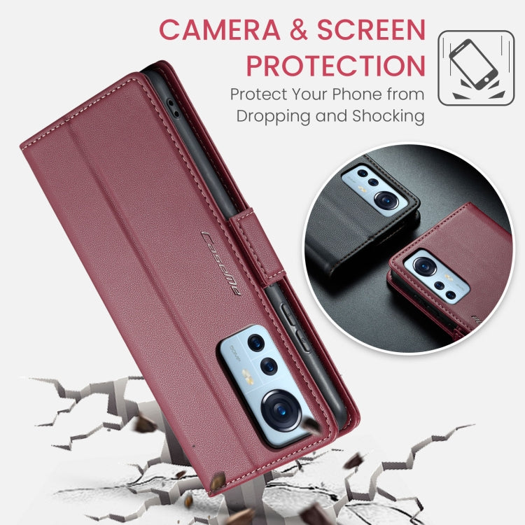 For Xiaomi 12 / 12X / 12S CaseMe 023 Butterfly Buckle Litchi Texture RFID Anti-theft Leather Phone Case(Wine Red)