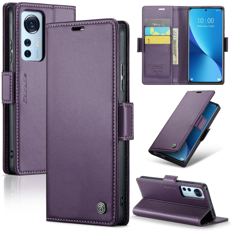 For Xiaomi 12 / 12X / 12S CaseMe 023 Butterfly Buckle Litchi Texture RFID Anti-theft Leather Phone Case(Pearly Purple)