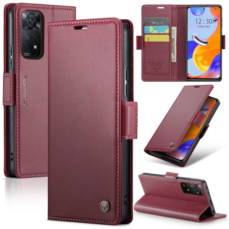 CaseMe 023 Butterfly Buckle Litchi Texture RFID Anti-theft Leather Phone Case For Xiaomi Redmi Note 11 Pro 5G Global/Redmi Note 11 Pro Global(Wine Red)