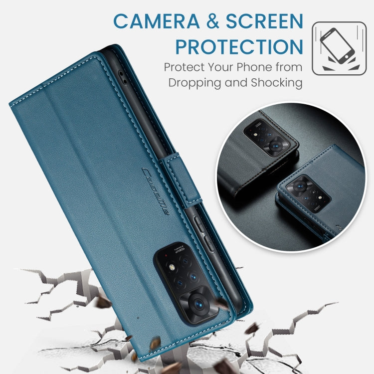 CaseMe 023 Butterfly Buckle Litchi Texture RFID Anti-theft Leather Phone Case For Xiaomi Redmi Note 11 Pro 5G Global/Redmi Note 11 Pro Global(Blue)