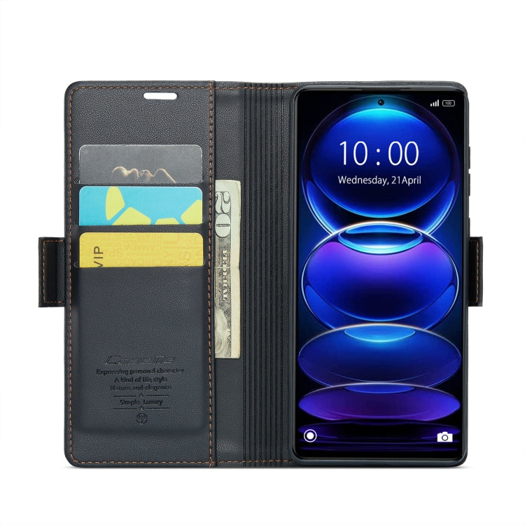 CaseMe 023 Butterfly Buckle Litchi Texture RFID Anti-theft Leather Phone Case For Xiaomi Poco X5 Pro 5G/Redmi Note 12 Pro 5G Global(Black)