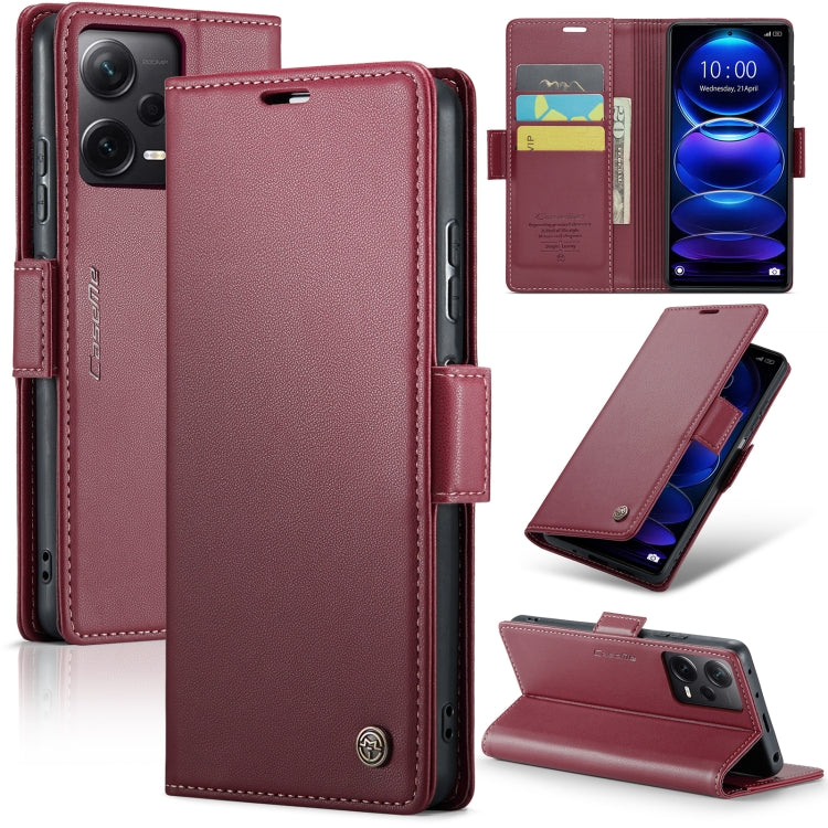 For Xiaomi Redmi Note 12 Pro+ 5G Global CaseMe 023 Butterfly Buckle Litchi Texture RFID Anti-theft Leather Phone Case(Wine Red)