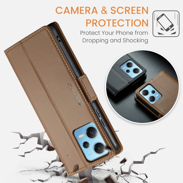 For Xiaomi Poco X5 5G/Redmi Note 12 5G Global CaseMe 023 Butterfly Buckle Litchi Texture RFID Anti-theft Leather Phone Case(Brown) - free shipping - PMC TechLife - Order now!