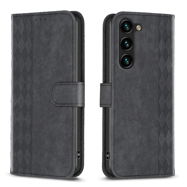 For Samsung Galaxy S23 5G Plaid Embossed Leather Phone Case(Black)