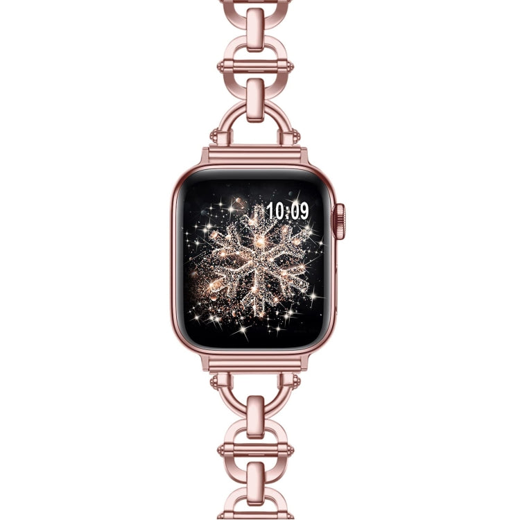 Ladder Buckle Metal Watch Band For Apple Watch 7 45mm(Pink)