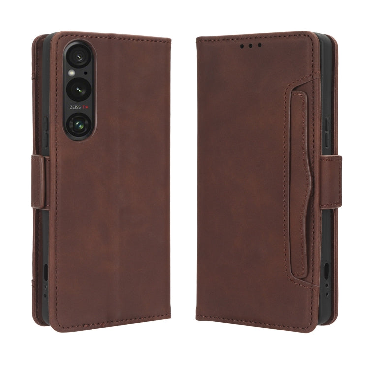 For Sony Xperia 1 V Skin Feel Calf Texture Card Slots Leather Phone Case(Brown)