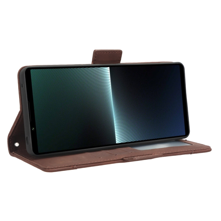 For Sony Xperia 1 V Skin Feel Calf Texture Card Slots Leather Phone Case(Brown)